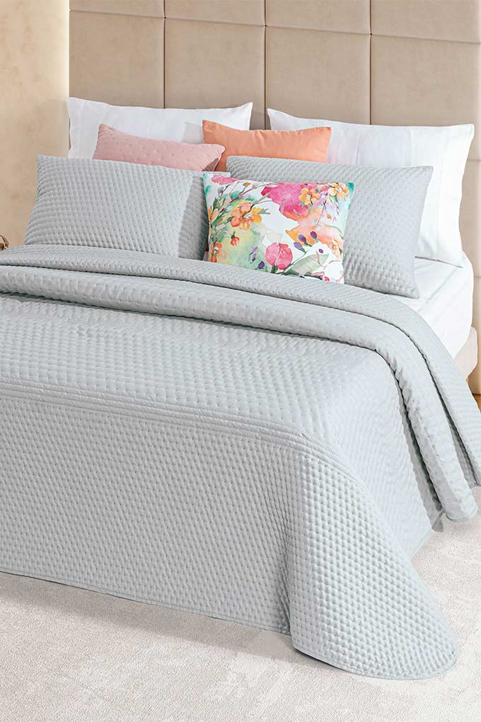 Colcha 250x270 Efeito Linho com Duas Almofadas Cheias