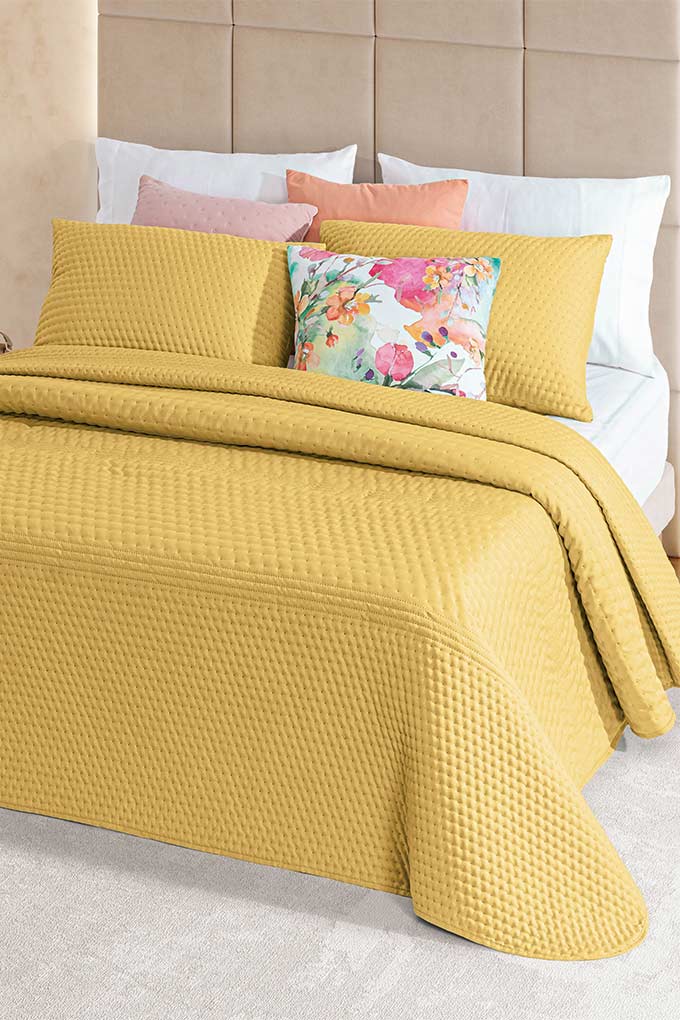 Colcha 250x270 Efeito Linho com Duas Almofadas Cheias