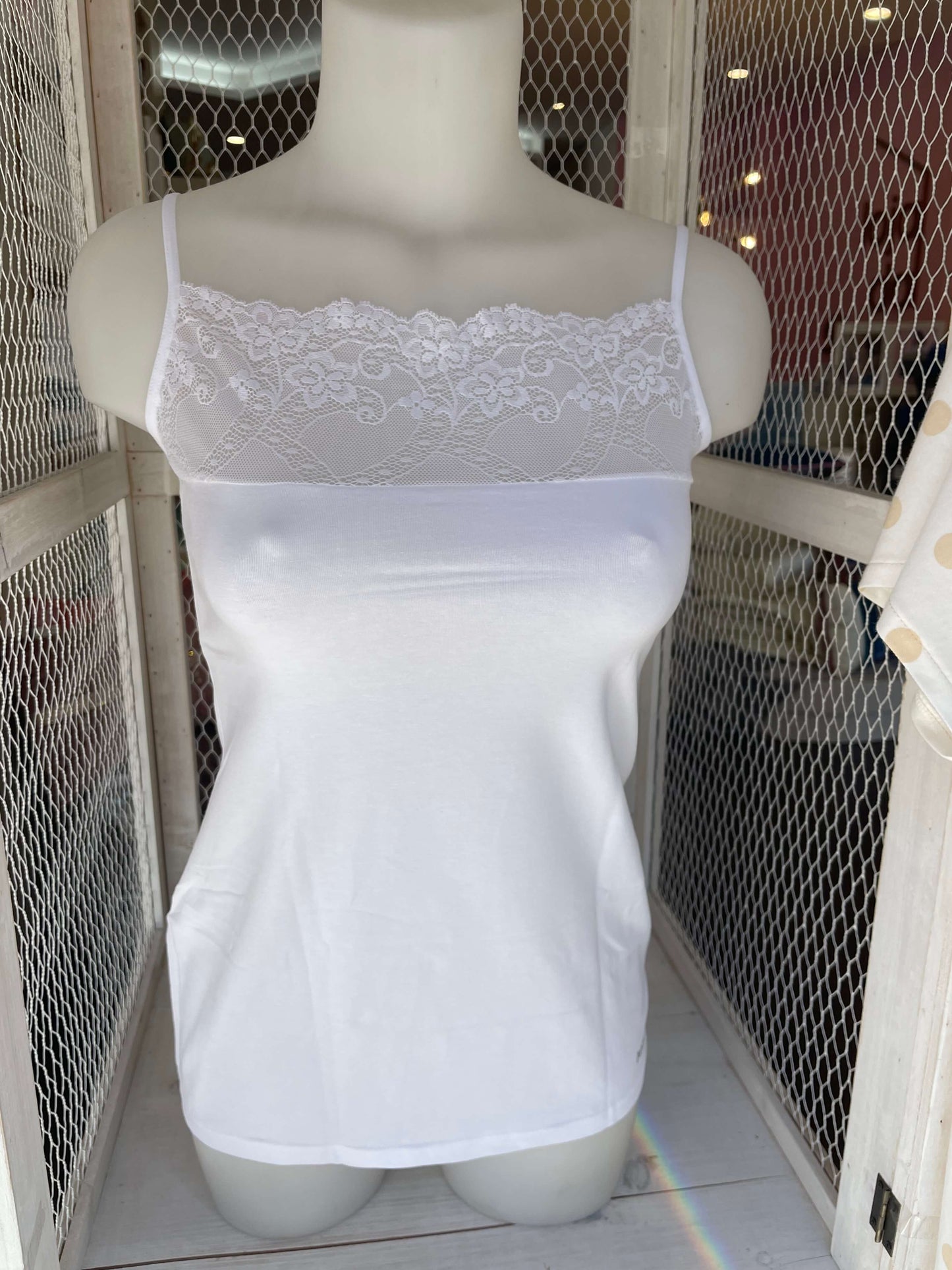 Camisola Alças Algodão "Esencial" Renda no Peito para Mulher
