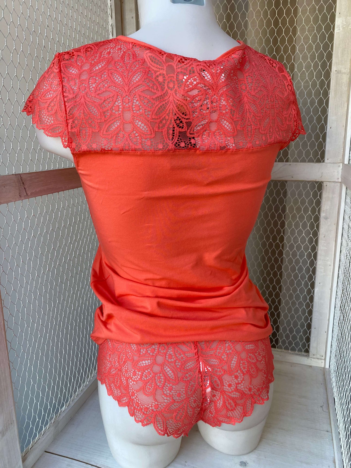 Camisola Manga Curta Rendada "Belle Cotton" Algodão para Mulher