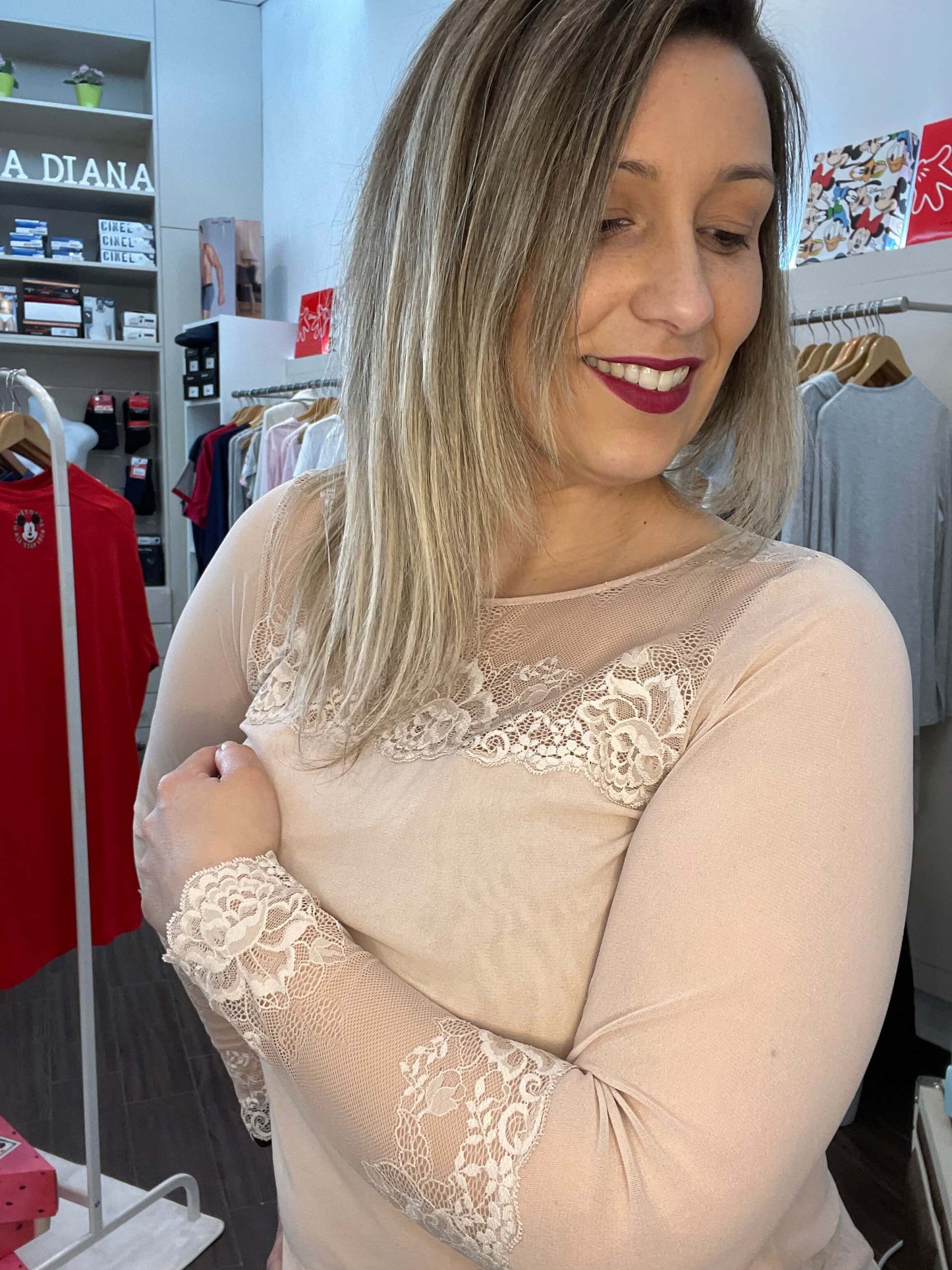 Camisola Manga Comprida Rendada "Greta" Segunda Pele para Mulher