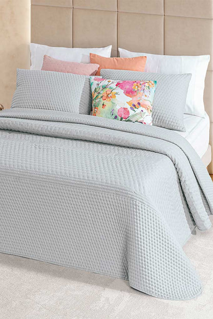 Colcha 250x270 Efeito Linho com Duas Almofadas Cheias