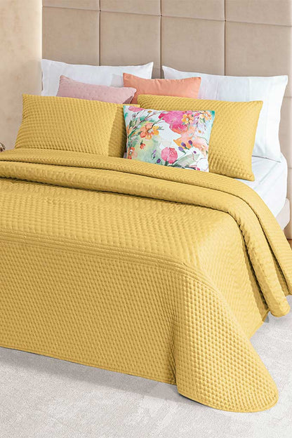 Colcha 250x270 Efeito Linho com Duas Almofadas Cheias