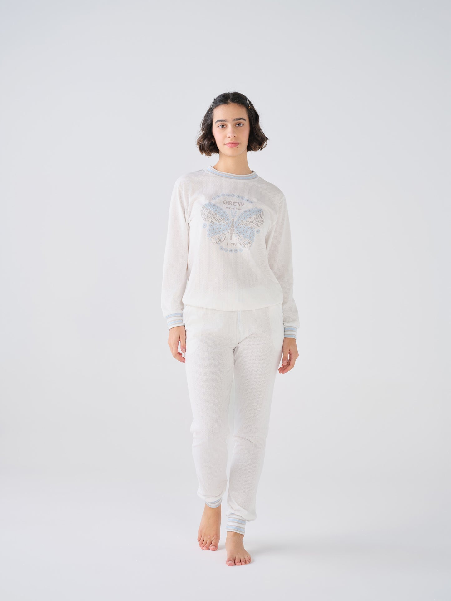 Pijama Feminino Cardado com Manga Comprida CONUAL