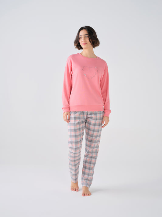 Pijama Feminino Cardado com Manga Comprida CONUAL