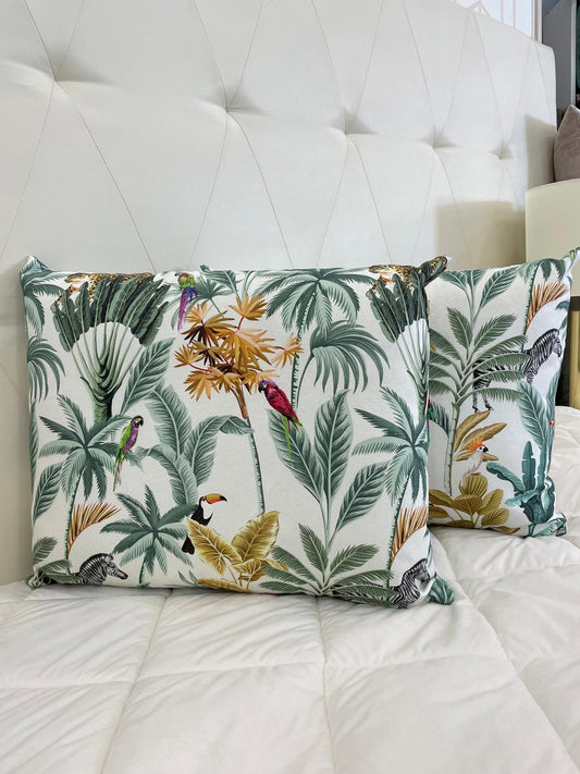 Almofada decorativa tecido floral tons Verde com apontamento Amarelo