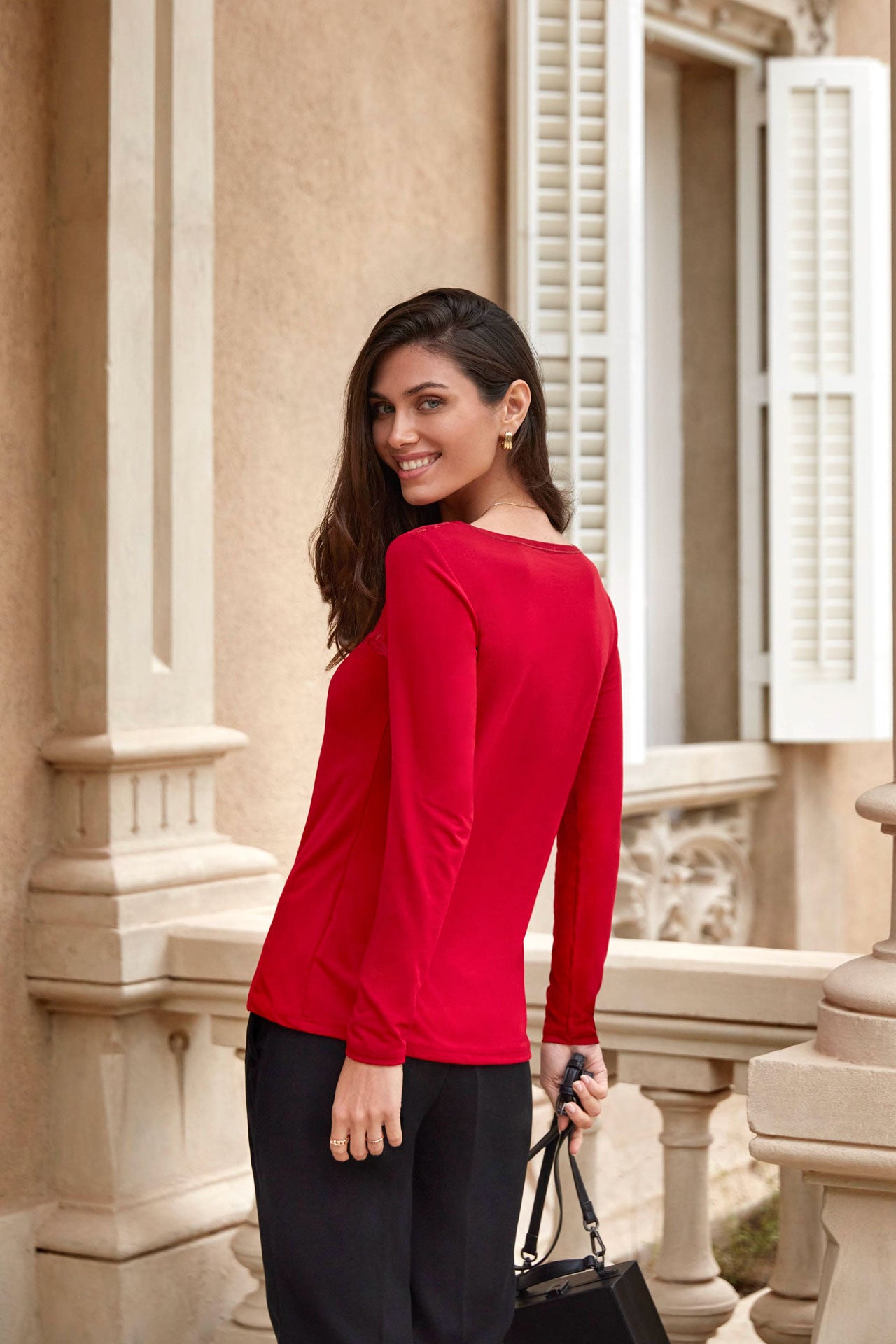 Camisola Rendada "BELLA" em modal e manga comprida para Mulher