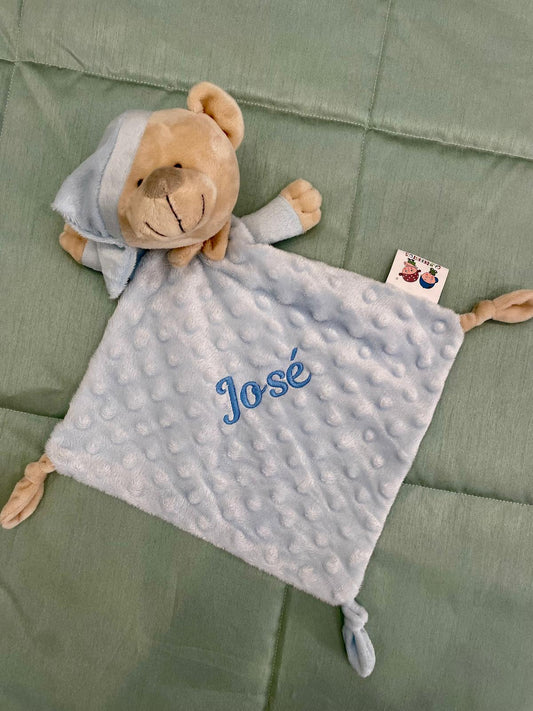 Doudou ou naninha em Peluche Ursinho personalizável com o Nome do Bebé