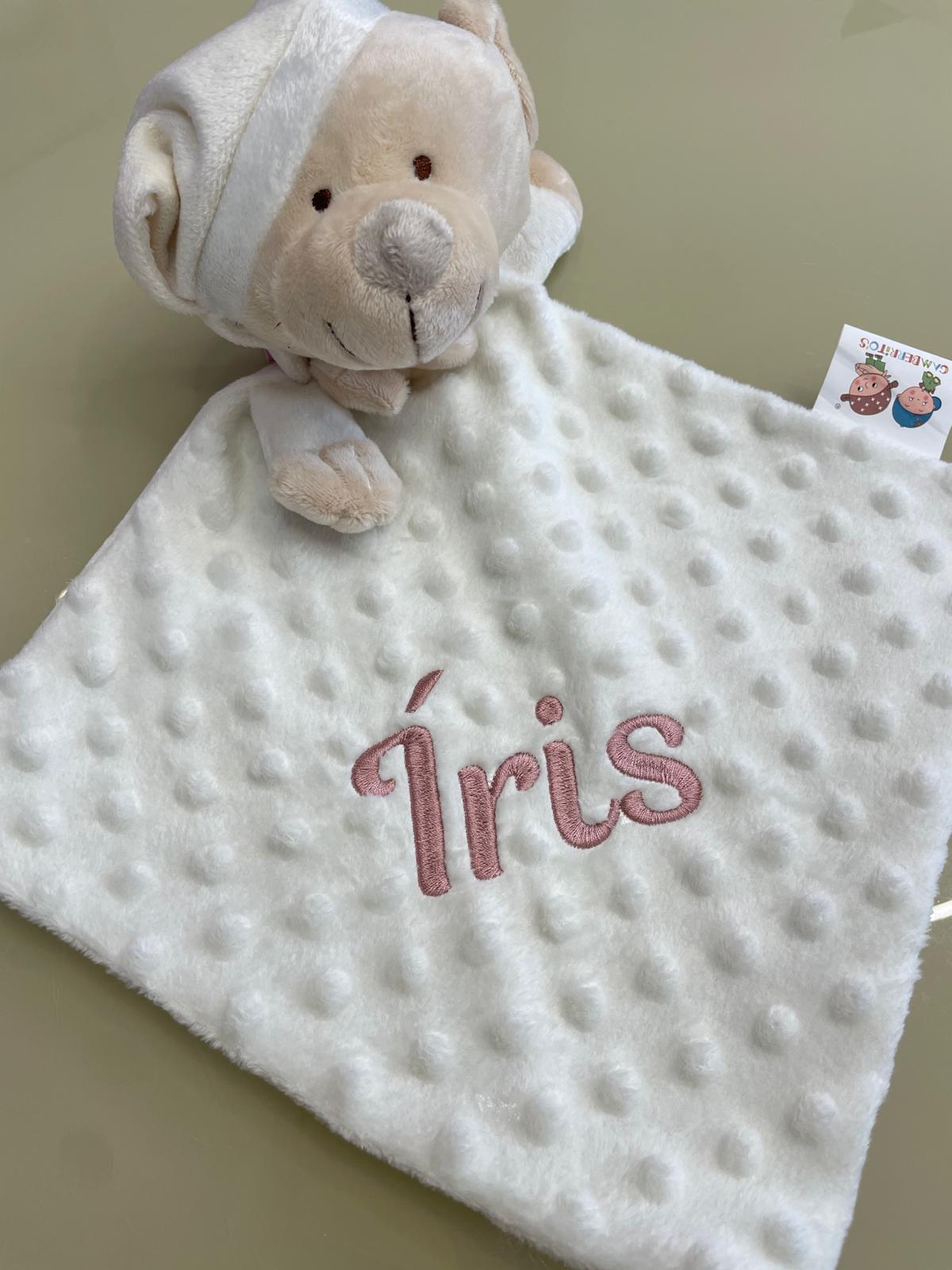 Doudou ou naninha em Peluche Ursinho personalizável com o Nome do Bebé