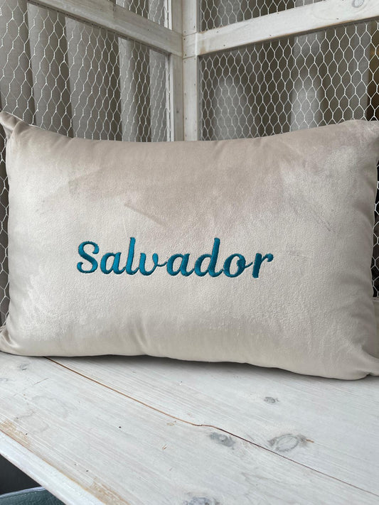Almofada em Veludo Bordada com o NOME (EXCLUSIVA)