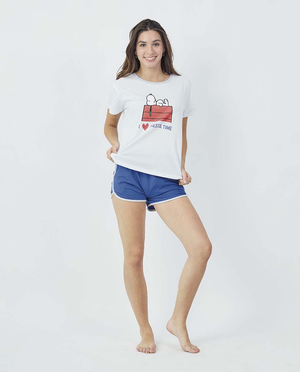 Pijama Javier Golmar para Mulher Manga Curta e Calção SNOOPY