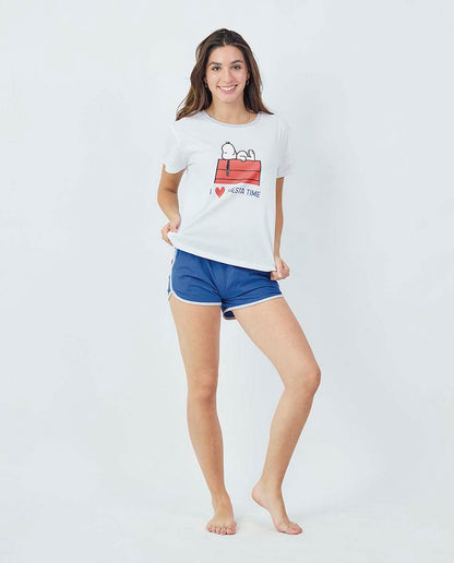 Pijama Javier Golmar para Mulher Manga Curta e Calção SNOOPY