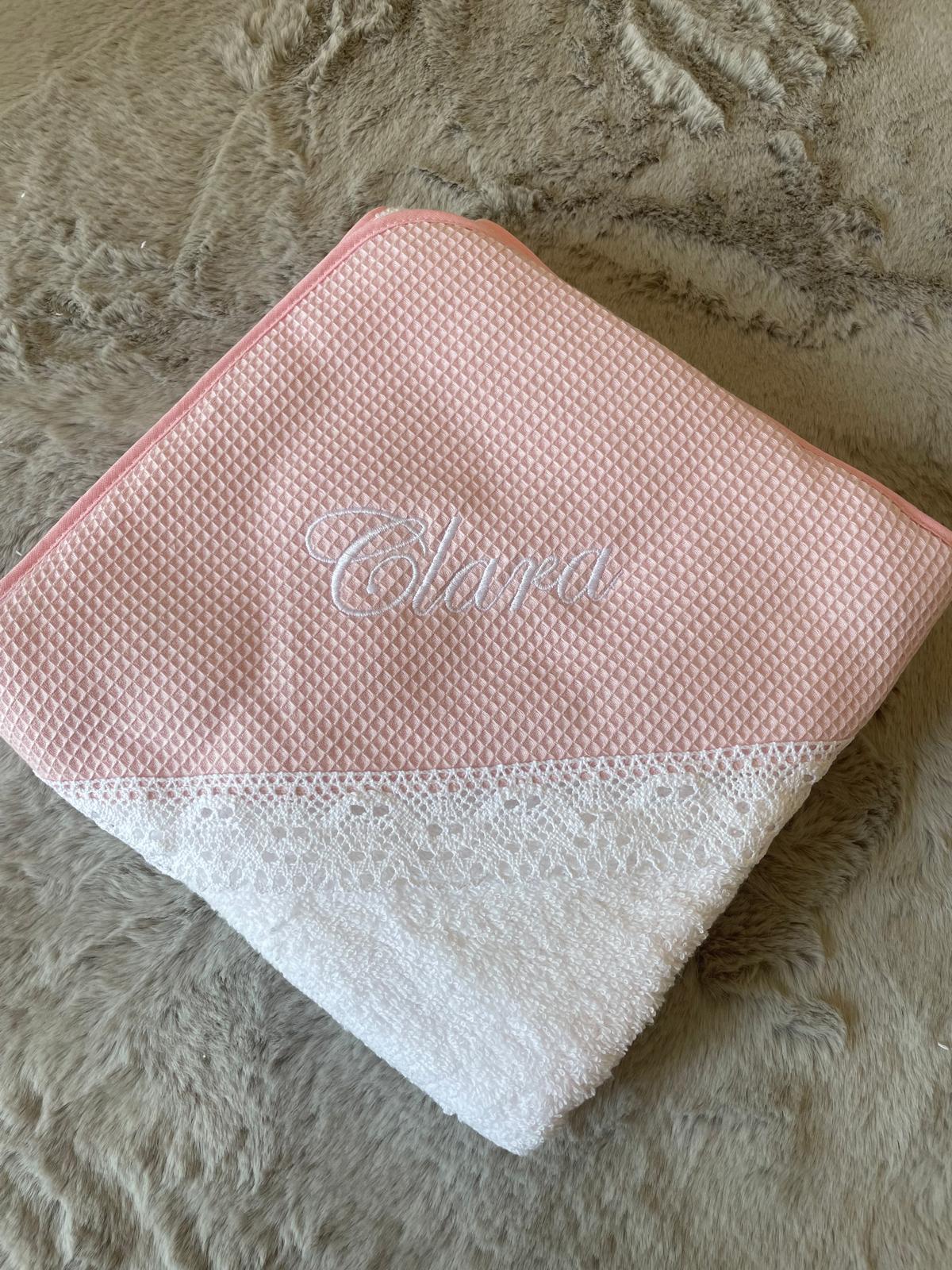 Toalha de Banho de Bebé com Renda (PERSONALIZAR)